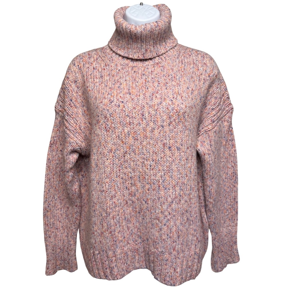 J. CREW Womens Pink Marled Chunky Turtleneck Sweater M Academia Preppy Cabin
